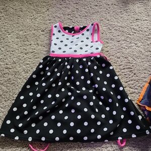 Youngland Black and White Polka Dot Dress with Pink Trim